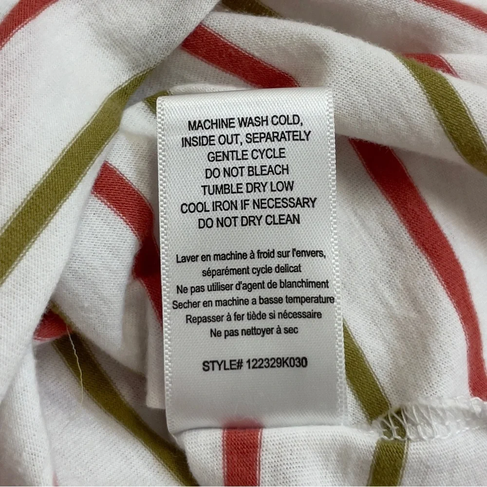 Rebecca Taylor A-Line White & Multicolor Striped Puff Sleeve T-Shirt